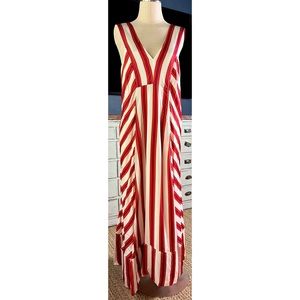 Anthropologie Red and White Striped Maxi Dress